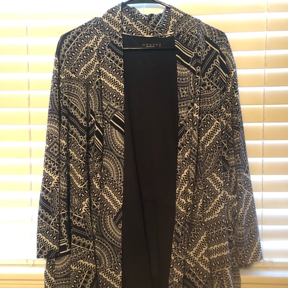 Grace Jackets & Blazers - Long light weight jacket, 22W, Navy & White